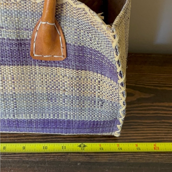 Vtg Handwoven Madagascar Raffia Stripe Tote Bag - Picture 13 of 14